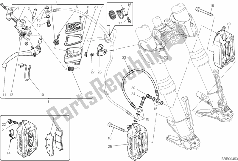 Todas as partes de Sistema De Freio Dianteiro do Ducati Diavel Carbon Brasil 1200 2012